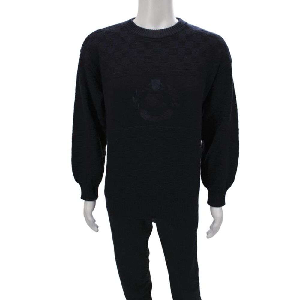 Burberrys Mens Dark Blue Wool Pullover Check Crew Neck Sweater Size 42